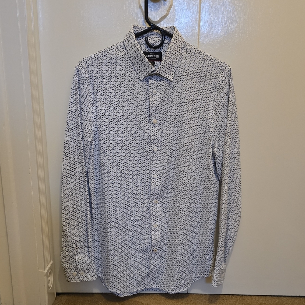 Express White and Blue Geometric Shirt